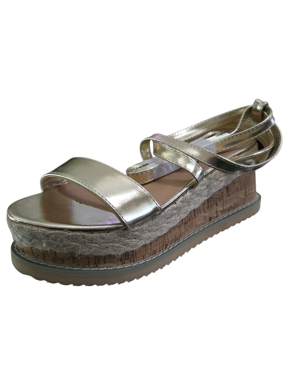 Pretty LittleThing Gold Lace Up Platform Espadrille Sandal SZ 6